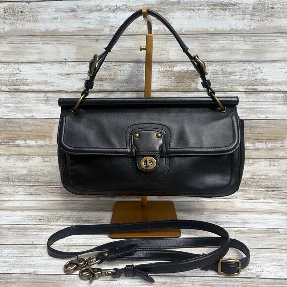 Coach Purse 22062 Legacy City Willis Black Leather 2 Way Turnlock Shoulder Bag - Picture 1 of 17